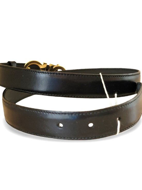 Salvatore Ferragamo Gancini Leather Belt – Black & Gold